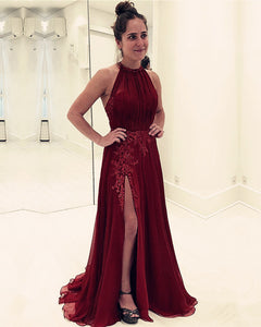 Wine-Red-Evening-Gowns-Tulle-Floor-Length-Prom-Dresses-Leg-Slit