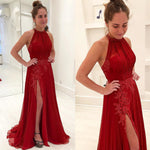 Load image into Gallery viewer, Halter-Prom-Long-Dresses-Tulle-Formal-Gowns-Lace-Appliques
