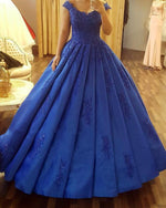 Afbeelding in Gallery-weergave laden, Royal-Blue-Quinceanera-Dresses-Ball-Gowns-Lace-Sleeves-Wedding-Gown
