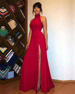 Cargar imagen en el visor de la galería, High-Neck-Bridesmaid-Dresses-Long-Chiffon-Evening-Gowns
