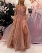 Load image into Gallery viewer, Sexy-Prom-Dresses-Tulle-Sequin-Beaded-Formal-Gowns
