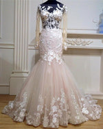 Cargar imagen en el visor de la galería, Long-Sleeves-Mermaid-Wedding-Dresses-Lace-Embroidery-Bridal-Gowns
