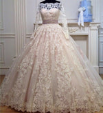 Afbeelding in Gallery-weergave laden, Duchesse-Linie Long Sleeve Luxury V-Ausschnitt mit Perle Applikation Brautkleid
