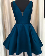 Load image into Gallery viewer, Navy-Blue-Cocktail-Dresses-Short-V-neck-Party-Dresses-For-Weddings
