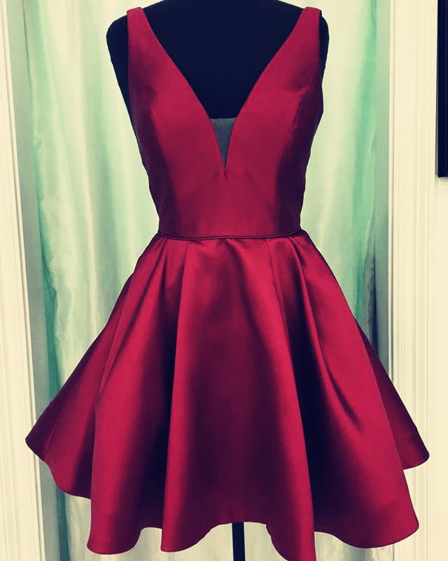 Sexy Plunge V-neck Satin Homecoming Dresses Short Cocktail Party Gowns – coloredwedding Sexy Plunge V-neck Satin Homecoming Dresses Short Cocktail Party Gowns – coloredwedding