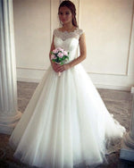 Load image into Gallery viewer, Vintage Lace Cap Sleeves Tulle Princess Wedding Dresses Ball Gowns
