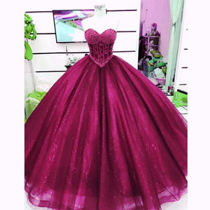 Pearl Beaded Sweetheart Bodice Corset Tulle Ball Gowns Wedding Dresses 2017