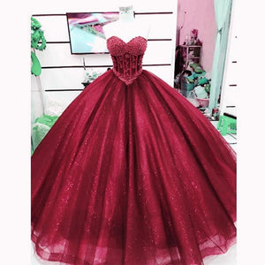 Pearl Beaded Sweetheart Bodice Corset Tulle Ball Gowns Wedding Dresses 2017
