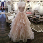 Load image into Gallery viewer, A Line Lace Appliques Sweetheart Champagne Wedding Dresses Ruffles Skirt
