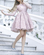 Load image into Gallery viewer, Lace-Homecoming-Dresses-Long-Sleeves-Prom-Short-Dress
