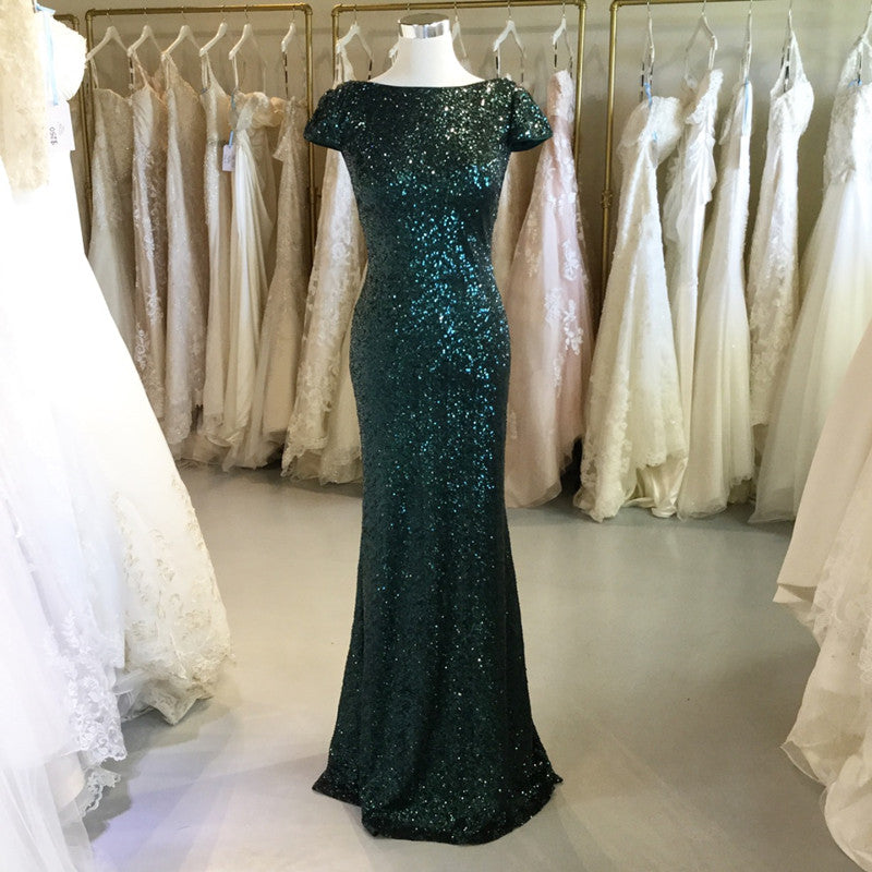 Dark Green Sequin Mermaid Backless Bridesmaid Dresses