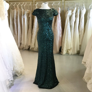 Dark Green Sequin Mermaid Backless Bridesmaid Dresses