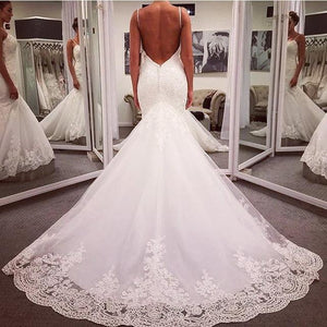 Sweetheart Open Back Mermaid Wedding Dresses Lace Appliques