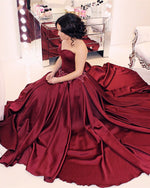 Load image into Gallery viewer, Burgundy Satin Sweetheart Ball Gown Wedding Dresses
