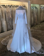 Cargar imagen en el visor de la galería, Royal-Wedding-Dresses-Meghan-Markle-Satin-Bridal-Gowns-With-Sleeved
