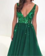 Load image into Gallery viewer, Luxurious-Sequins-Beaded-Prom-Dresses-Long-Tulle-Evening-Gowns
