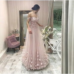 Load image into Gallery viewer, Elegant V-neck Tulle Floor Length Empire Prom Dresses Off Shoulder With Lace Beaded
