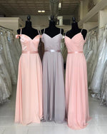 Load image into Gallery viewer, Off The Shoulder V-neck Chiffon Bridesmaid Dresses Floor Length
