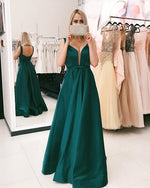 Load image into Gallery viewer, Dark-Green-Evening-Dresses
