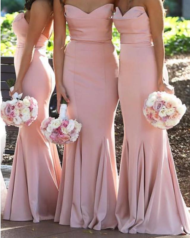 Baby-Pink-Bridesmaid-Dresses-Long-Satin-Formal-Gowns