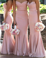Load image into Gallery viewer, Baby-Pink-Bridesmaid-Dresses-Long-Satin-Formal-Gowns
