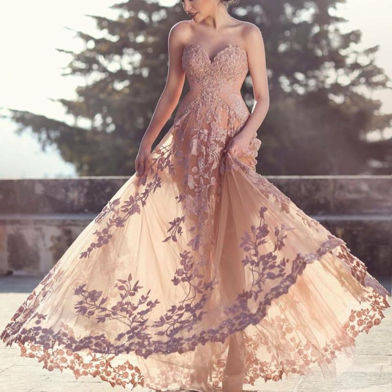 Champagne Lace Sweetheart Mermaid Evening Dresses