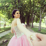 Load image into Gallery viewer, Illusion Long Sleeves Pink Tulle Wedding Dresses Crystal Beaded
