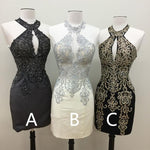 Load image into Gallery viewer, Short Halter Prom Homecoming Dresses Embroidery Beaded
