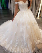 Load image into Gallery viewer, Ivory-Lace-Embroidery-Sweetheart-Tulle-Wedding-Ballgowns-Dresses-Vintage

