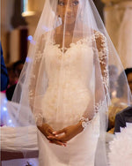 Load image into Gallery viewer, Lace Appliques Long Sleeves Open Back Mermaid Wedding Dress Scoop Neckline

