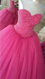 Cargar imagen en el visor de la galería, Fully Beading Sweetheart Bodice Corset Tulle Quinceanera Dresses Ball Gowns
