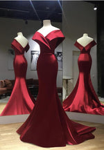 Load image into Gallery viewer, Satin Off The Shoulder Mermaid Prom Dresses
