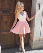 Load image into Gallery viewer, Short-V-neck-Tulle-Prom-Dresses-Pink-Cocktail-Party-Dress

