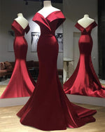 Load image into Gallery viewer, Satin Off The Shoulder Mermaid Prom Dresses
