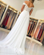 Load image into Gallery viewer, Lace-Off-The-Shoulder-Prom-Dresses-Ivory-Evening-Gowns
