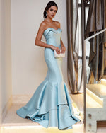 Cargar imagen en el visor de la galería, Baby-Blue-Prom-Dresses-Long-Satin-Sweetheart-Evening-Gowns
