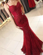 Load image into Gallery viewer, Burgundy-Mermaid-Gown-Dresses
