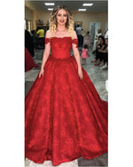 Cargar imagen en el visor de la galería, Off-The-Shoulder-Ball-Gowns-Lace-Wedding-Dresses-Red-2019-Elegant
