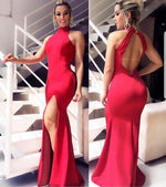 Load image into Gallery viewer, Sexy Halter Neck Open Back Long Slit Mermaid Evening Dresses
