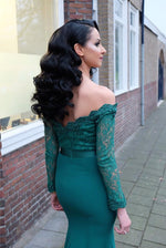 Load image into Gallery viewer, Modest-Prom-Dresses-Long-Sleeves-Lace-Off-Shoulder-Formal-Gowns
