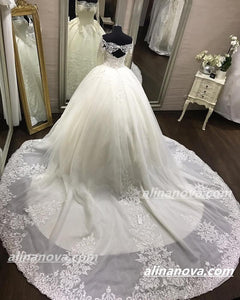 Lace Long Sleeves Open Back Wedding Dresses Ball Gowns Off Shoulder