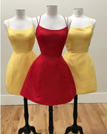 Load image into Gallery viewer, Cute A-line Cross Back Homecoming Dresses Short Satin Party Dress
