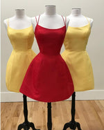 Cargar imagen en el visor de la galería, Cute A-line Cross Back Homecoming Dresses Short Satin Party Dress
