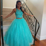 Cargar imagen en el visor de la galería, Pretty Lace Crop Top Tulle Ball Gowns Quinceanera Dresses Two Piece

