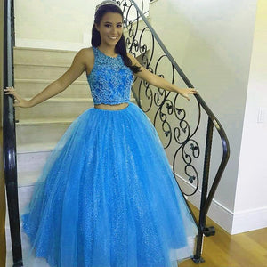 Pretty Lace Crop Top Tulle Ball Gowns Quinceanera Dresses Two Piece