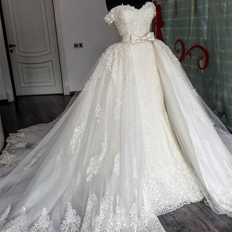 Sexy Sweetheart Lace Mermaid Wedding Dresses Removable Train