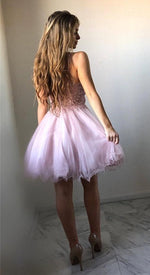 Load image into Gallery viewer, Chic Lace Appliques V-neck Ruffles Homecoming Dresses Short Party Gowns
