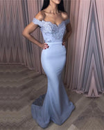 Load image into Gallery viewer, Elegant Lace Appliques V-neck Jersey Mermaid Prom Dresses 2019
