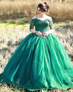 Load image into Gallery viewer, Lace Off The Shoulder Tulle Ball Gown Wedding Dresses Green
