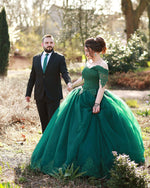 Cargar imagen en el visor de la galería, Lace Off The Shoulder Tulle Ball Gown Wedding Dresses Green
